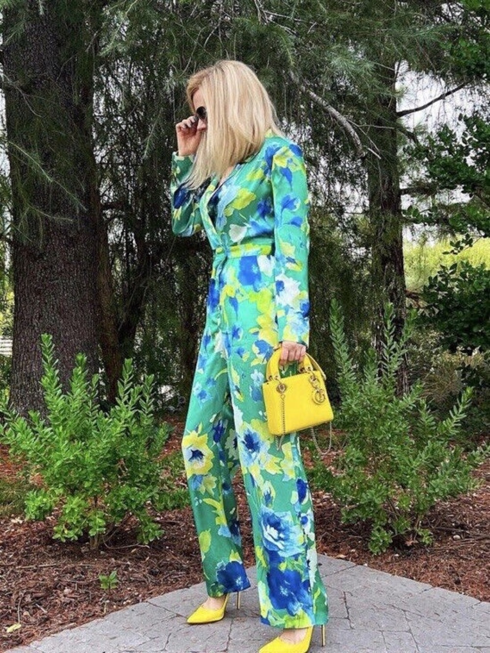Zara Green Floral Jumpsuit long sleeve straight palazzo marble vibrant XL - Picture 2 of 9